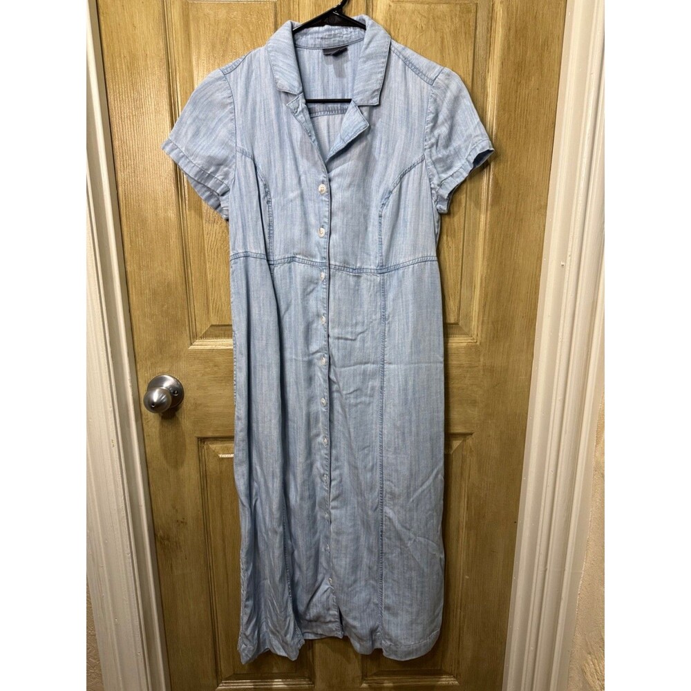 J. Jill Denim Light Wash Tencel Button Front Maxi Dress Short Sleeve Blue XS